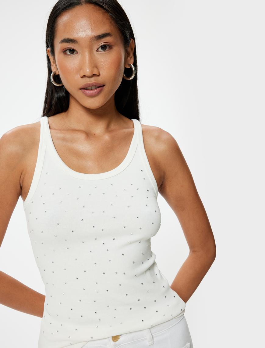   Taşlı Atlet Slim Fit U Yaka