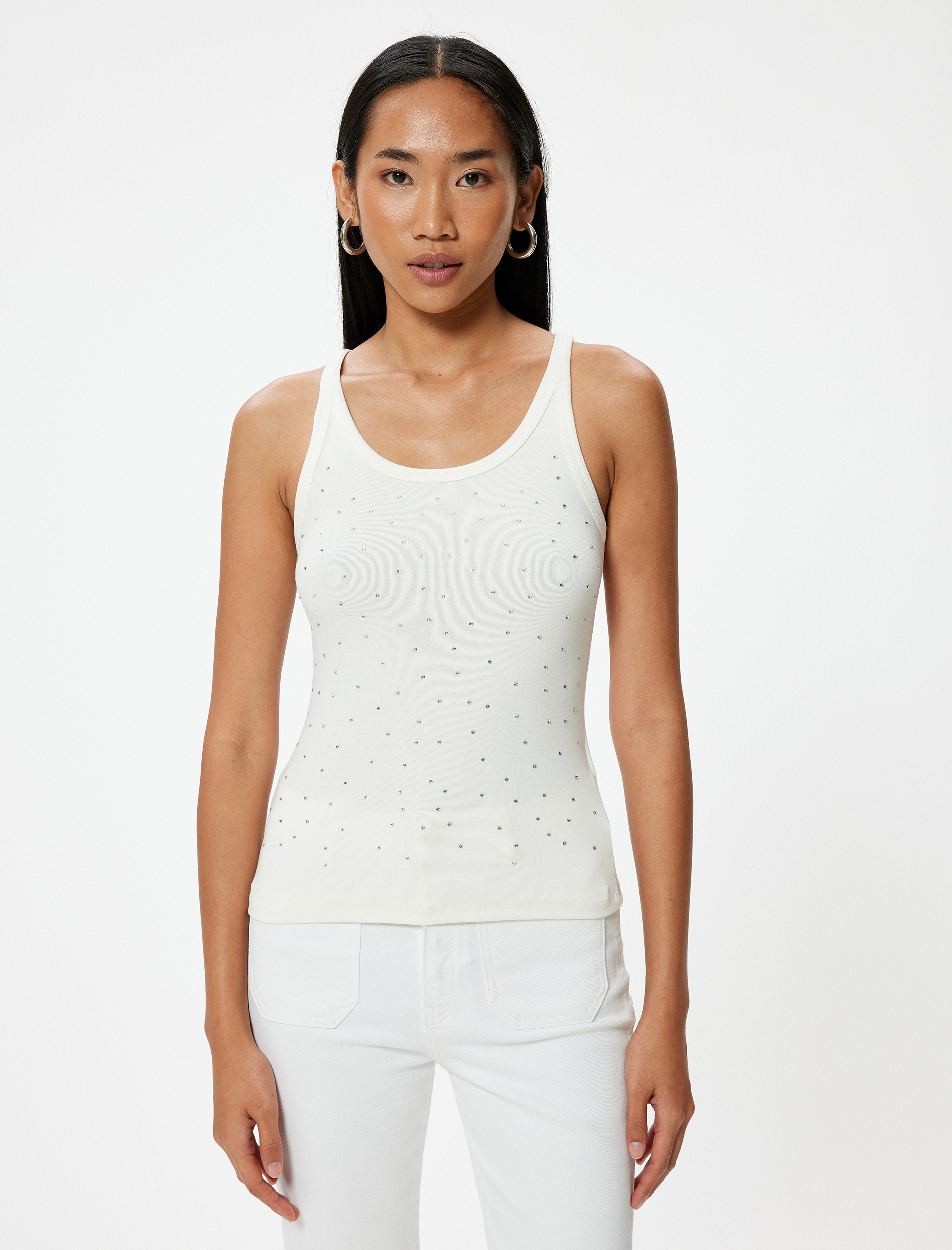   Taşlı Atlet Slim Fit U Yaka