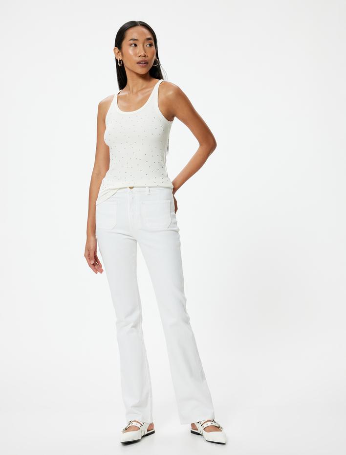  Taşlı Atlet Slim Fit U Yaka