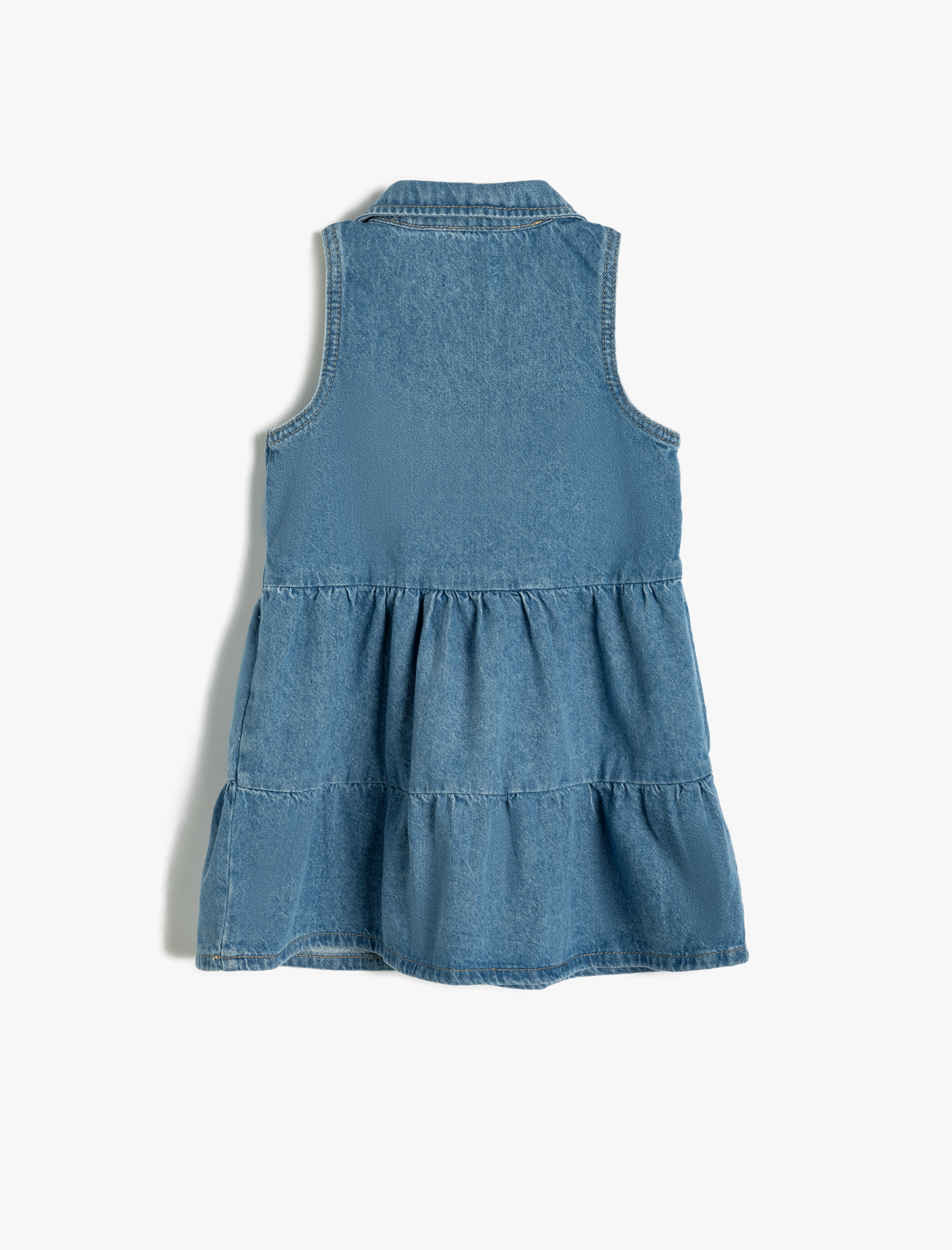 Kız Çocuk Kot Elbise Gömlek Yaka Kolsuz Düğme Detaylı Pamuklu