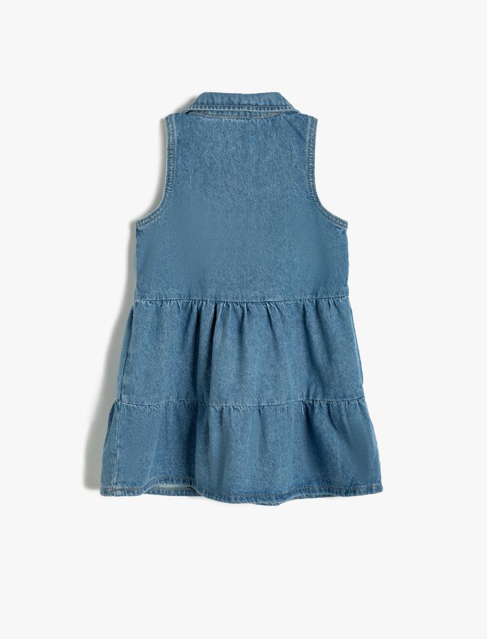 Kız Çocuk Kot Elbise Gömlek Yaka Kolsuz Düğme Detaylı Pamuklu