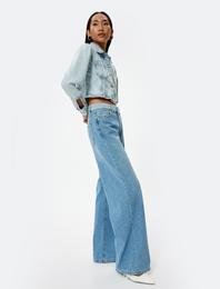 Geniş Paça Kot Pantolon Standart Bel Düğmeli - Bianca Wide Leg Jeans