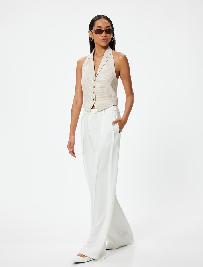  Halter Yaka Yelek Crop Düğmeli