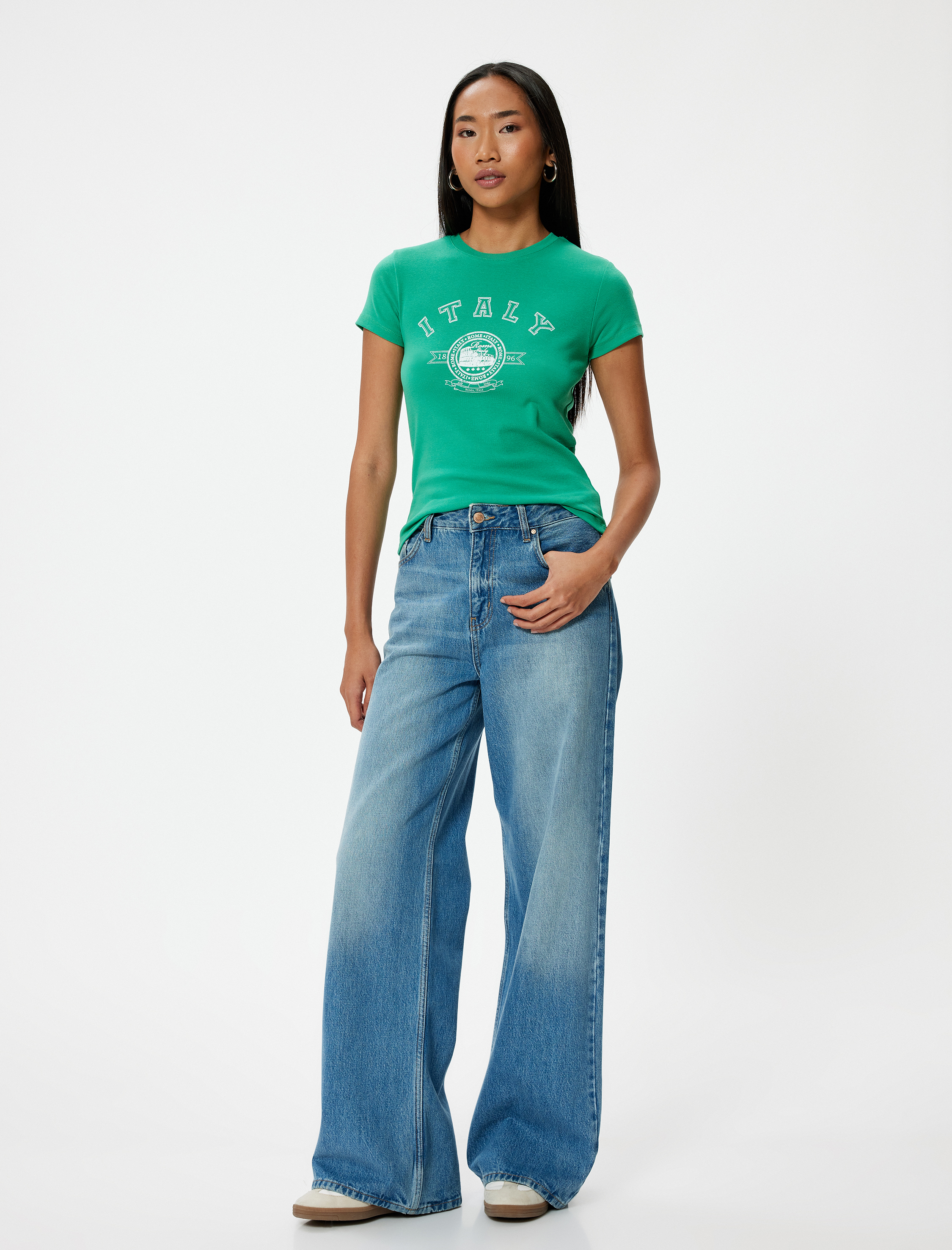   Baskılı Tişört Kısa Kollu Bisiklet Yaka