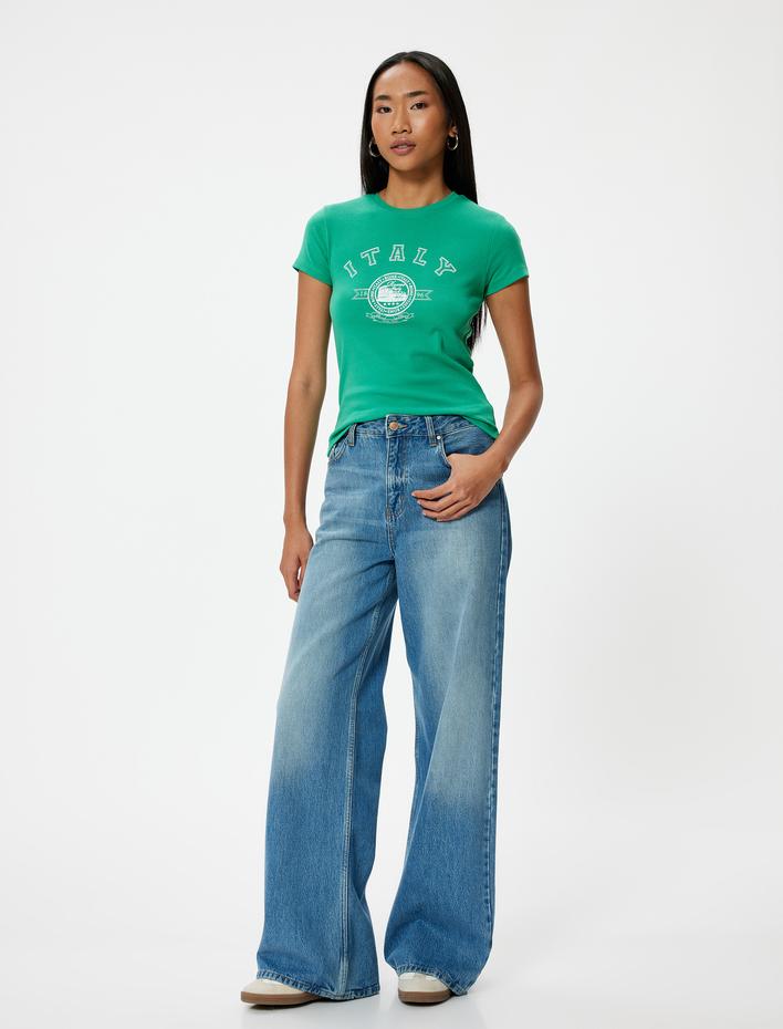  Baskılı Tişört Kısa Kollu Bisiklet Yaka