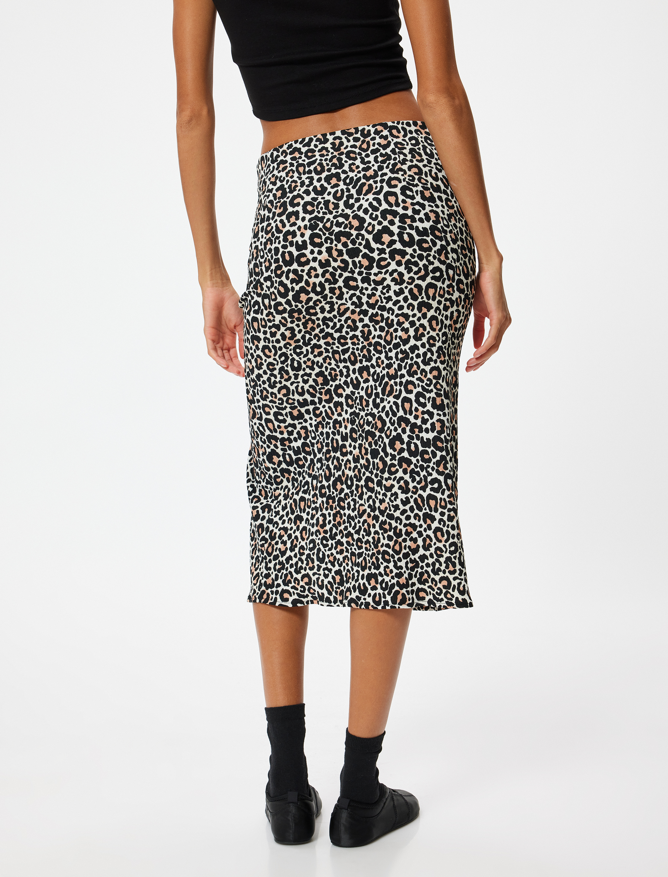   Leopar Desenli Etek Midi Yırtmaçlı Drapeli Bürümcük