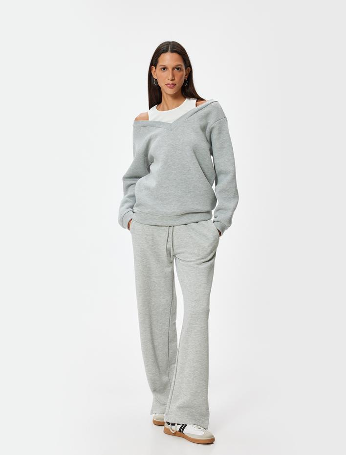  Şardonlu Oversize Sweatshirt Atlet Detaylı Uzun Kollu