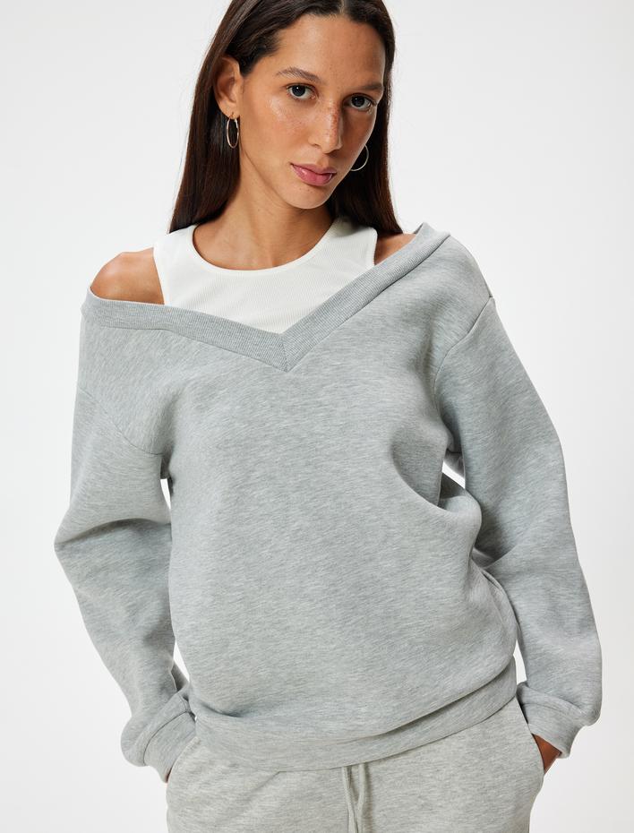  Şardonlu Oversize Sweatshirt Atlet Detaylı Uzun Kollu