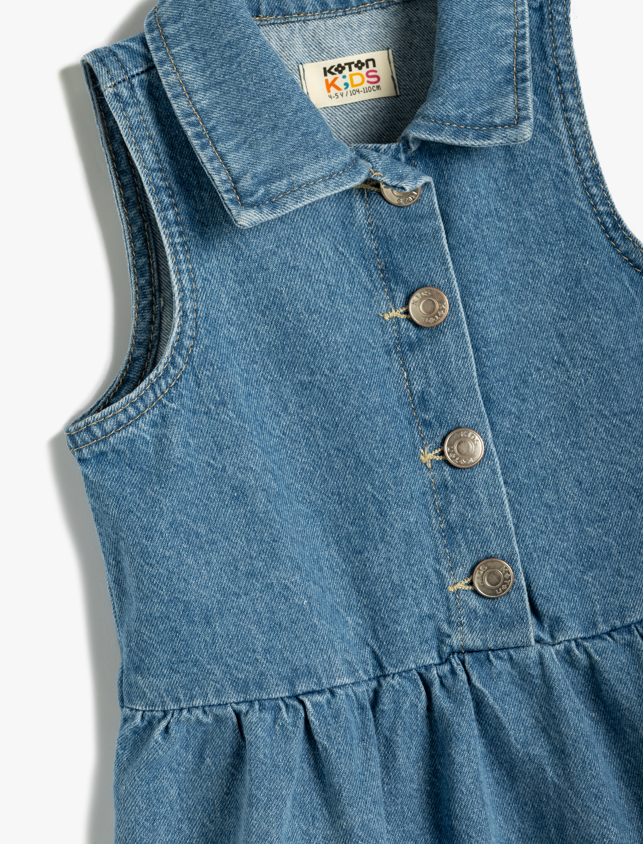 Kız Çocuk Kot Elbise Gömlek Yaka Kolsuz Düğme Detaylı Pamuklu