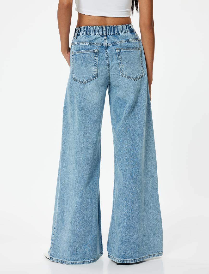   Geniş Paça Kot Pantolon Standart Bel Düğmeli - Bianca Wide Leg Jeans