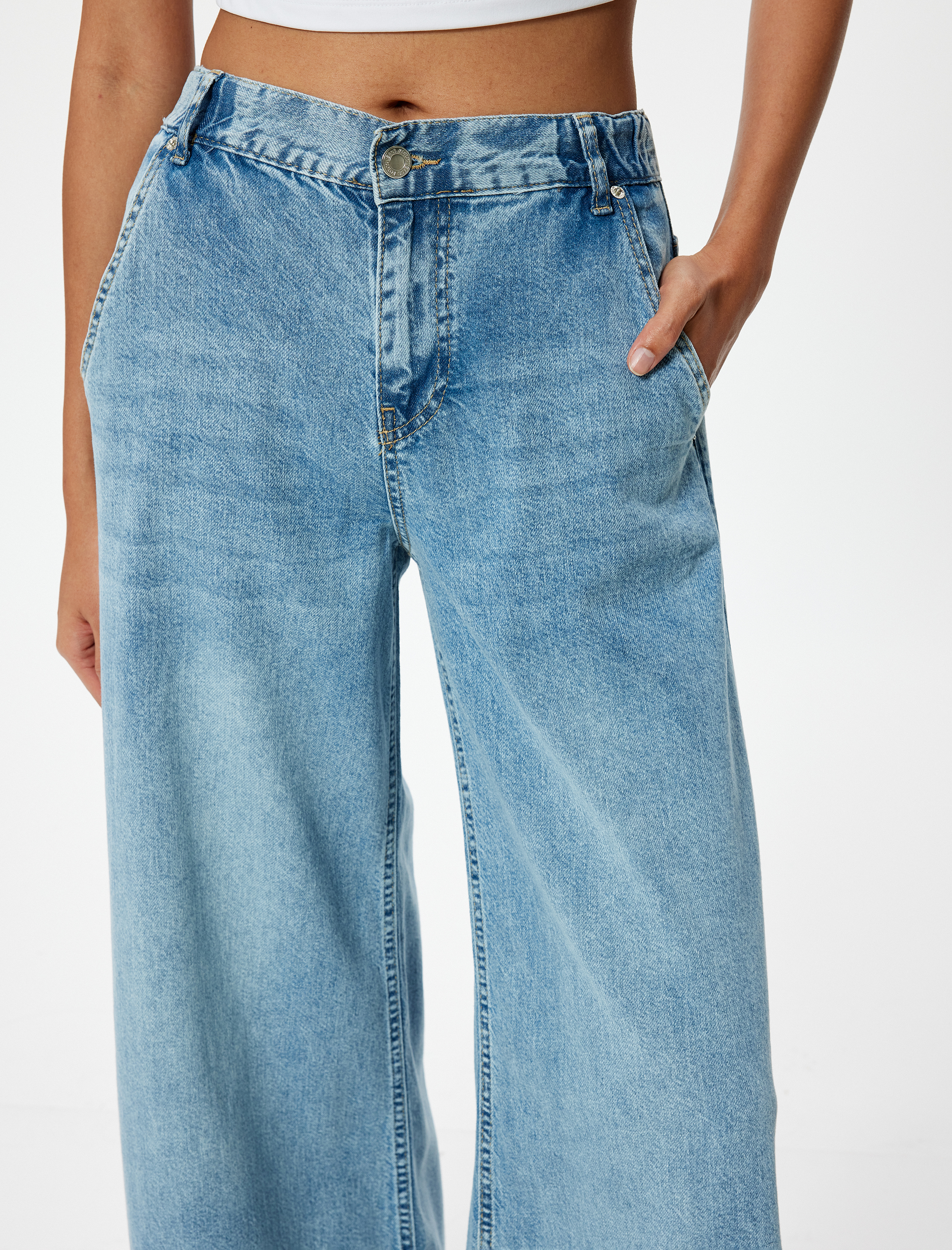   Geniş Paça Kot Pantolon Standart Bel Düğmeli - Bianca Wide Leg Jeans