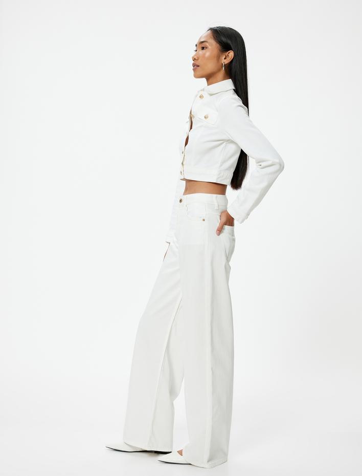  Geniş Paça Kot Pantolon Standart Bel Düğmeli - Bianca Wide Leg Jeans