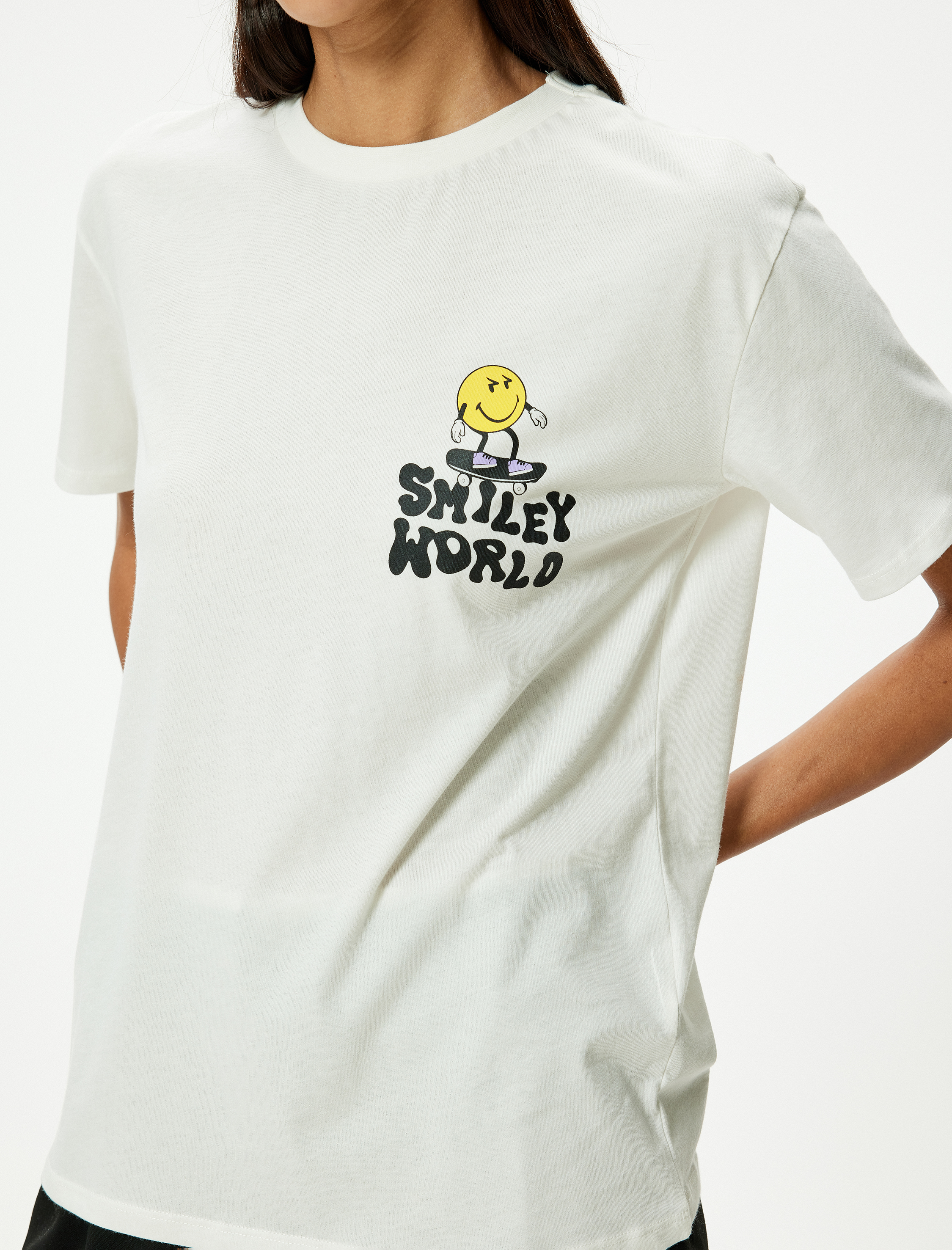 SmileyWorld® Oversize Tişört Baskılı Bisiklet Yaka Lisanslı