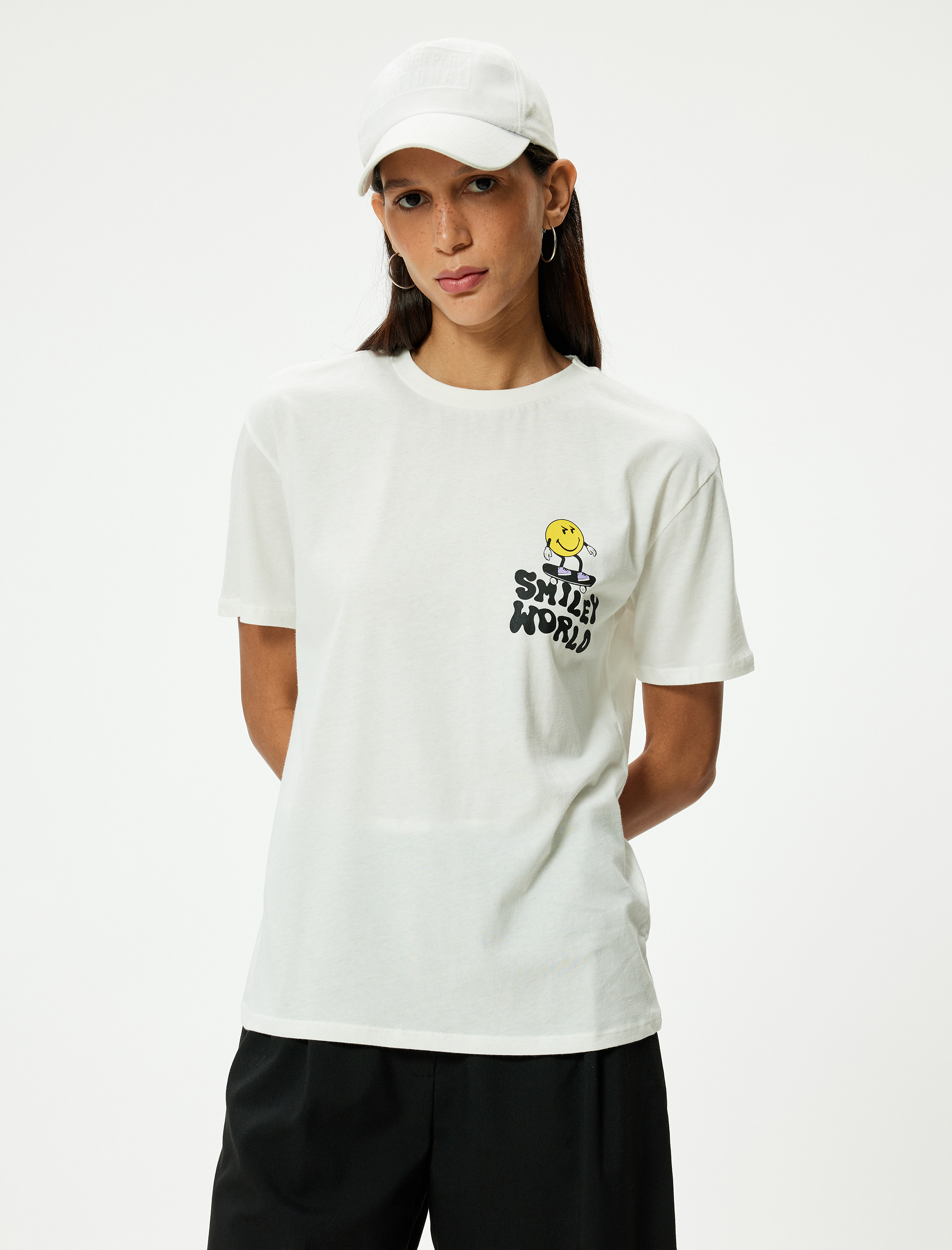 SmileyWorld® Oversize Tişört Baskılı Bisiklet Yaka Lisanslı