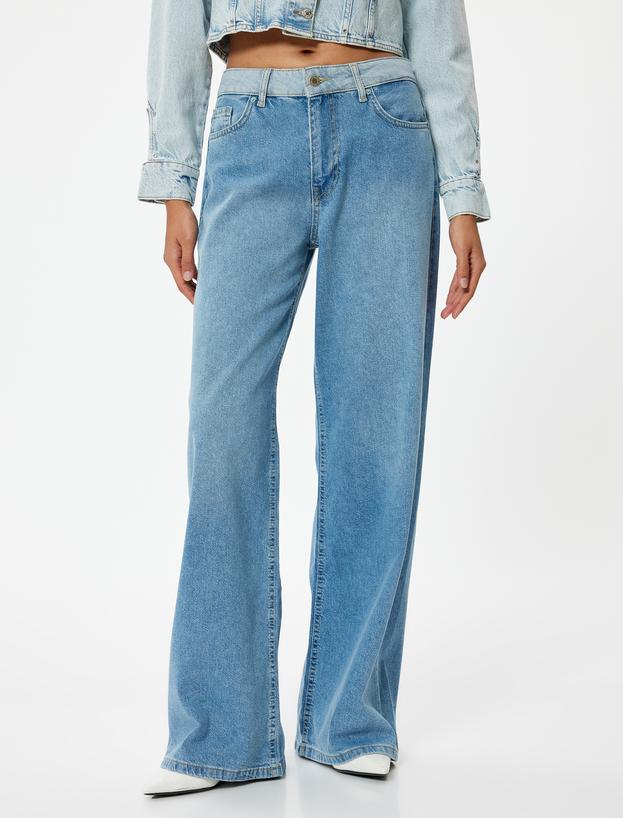 Geniş Paça Kot Pantolon Standart Bel Düğmeli - Bianca Wide Leg Jeans_2