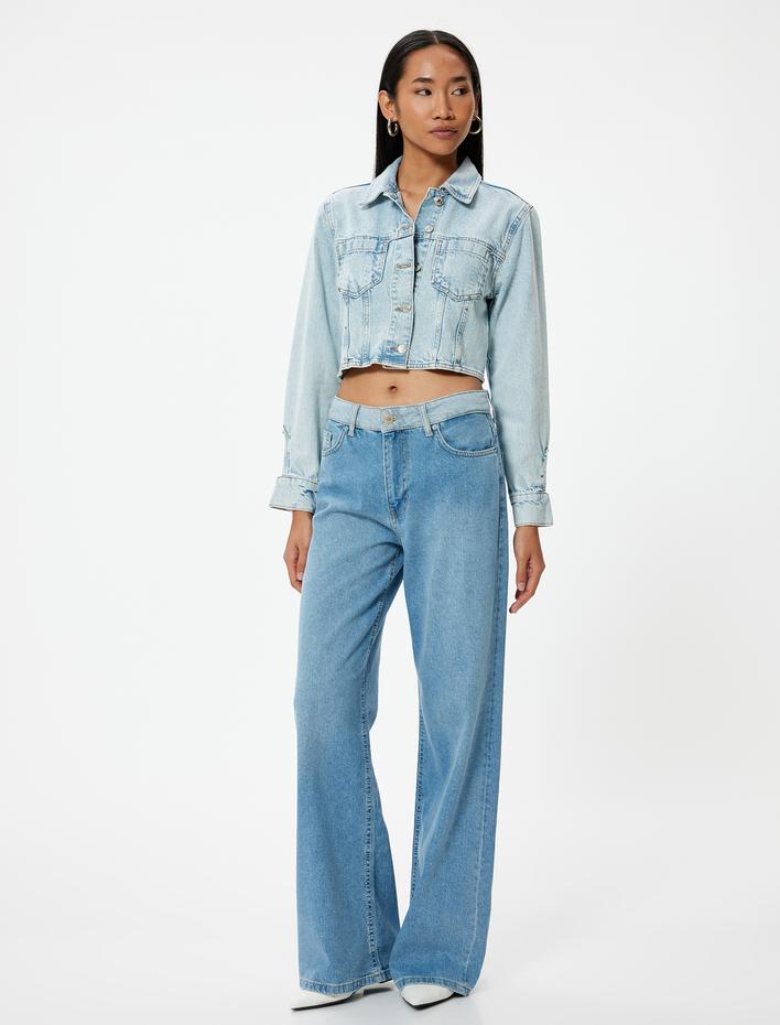  Geniş Paça Kot Pantolon Standart Bel Düğmeli - Bianca Wide Leg Jeans
