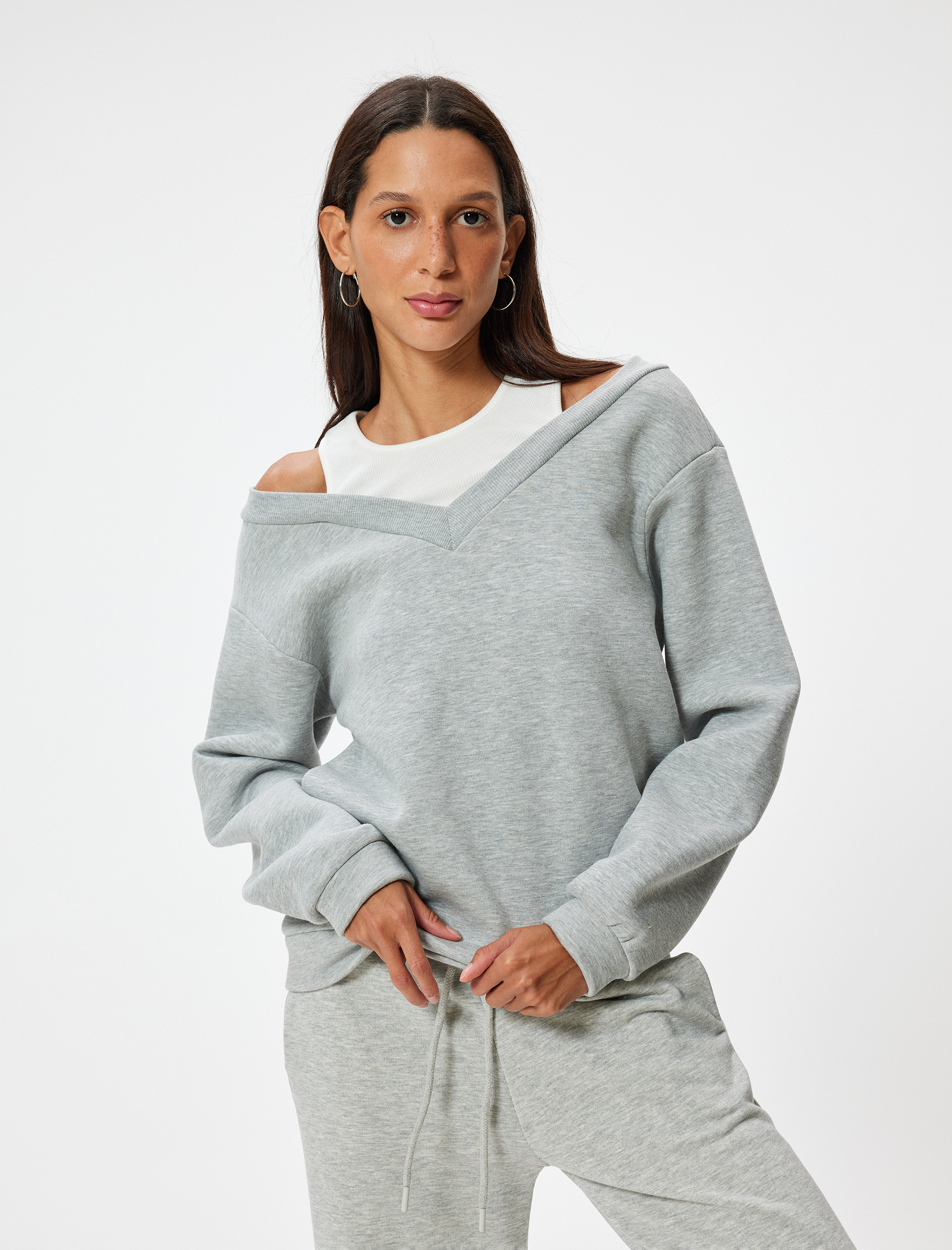   Şardonlu Oversize Sweatshirt Atlet Detaylı Uzun Kollu