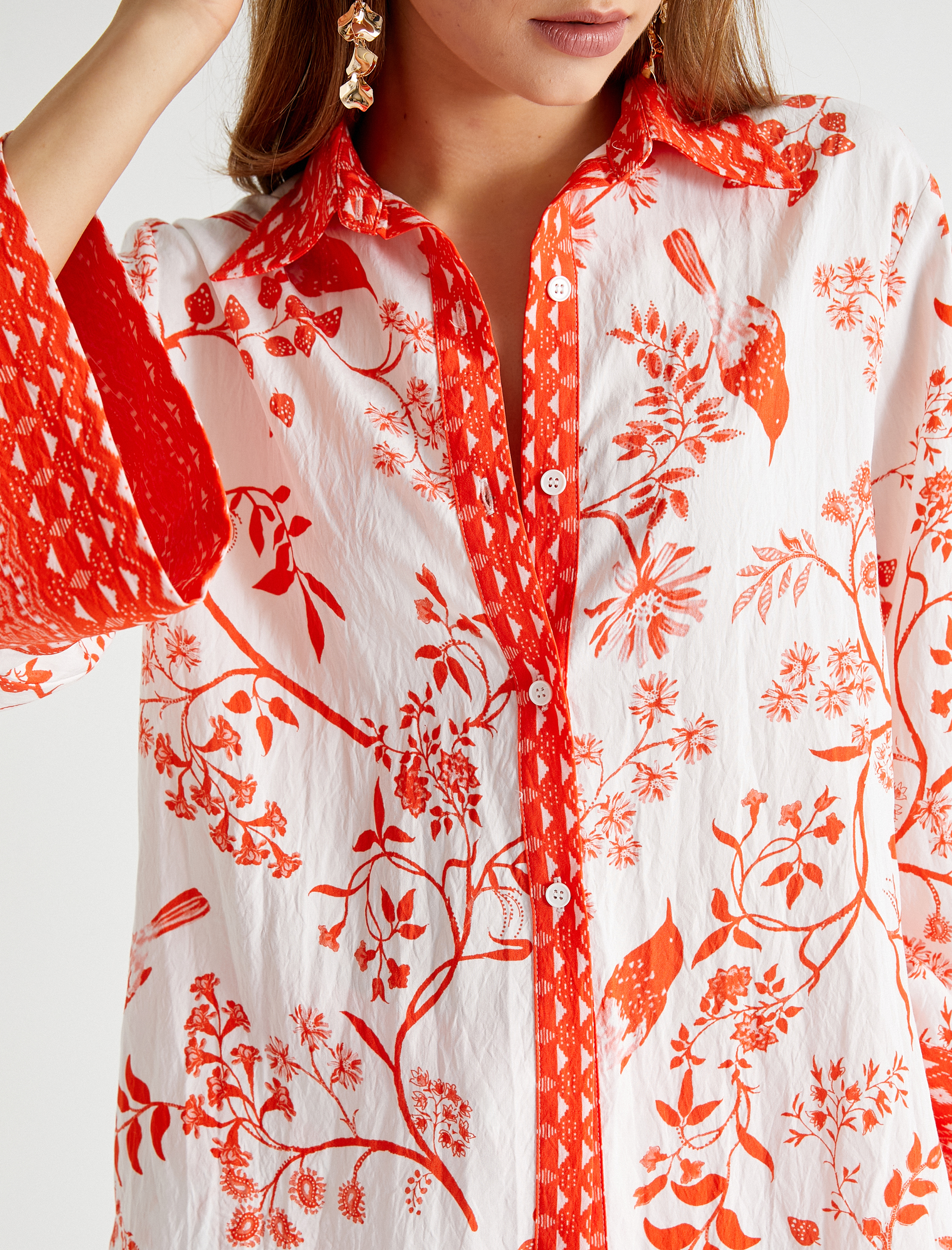   Çiçekli Gömlek Uzun Geniş Kollu