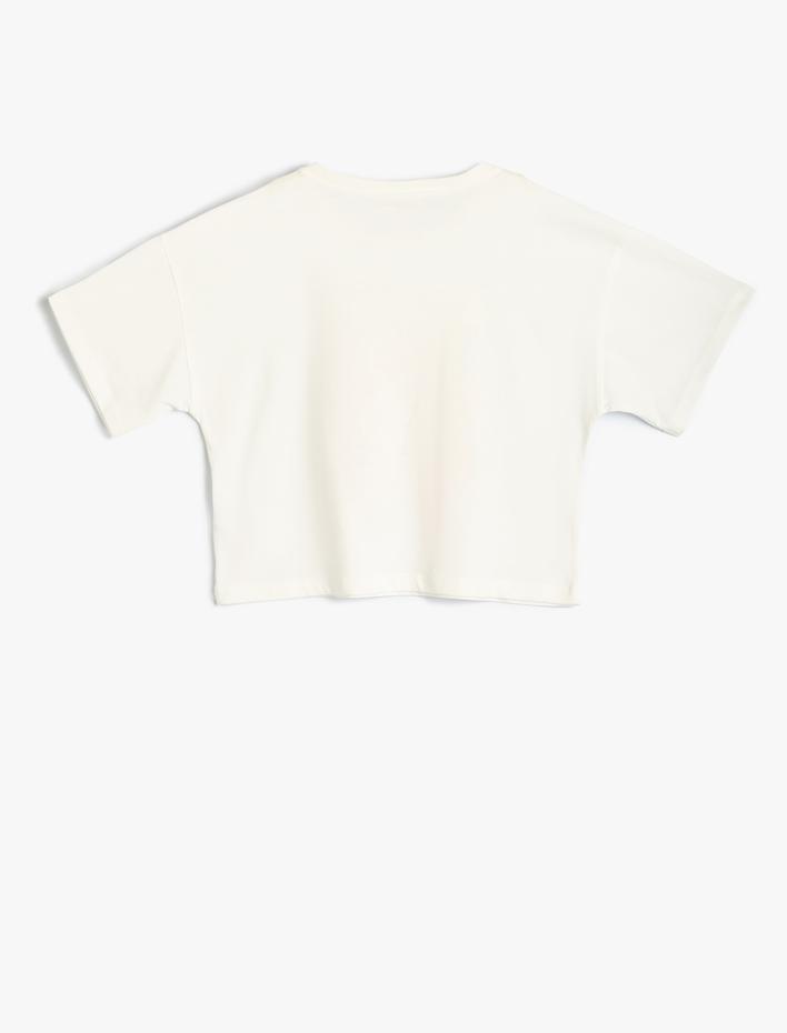 Kız Çocuk Tişört Yaz Temalı Kısa Kollu Bisiklet Yaka Pamuklu