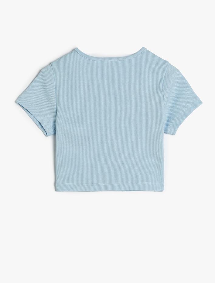 Kız Çocuk Tişört Slogan Baskılı Ribanalı Kısa Kollu Bisiklet Yaka