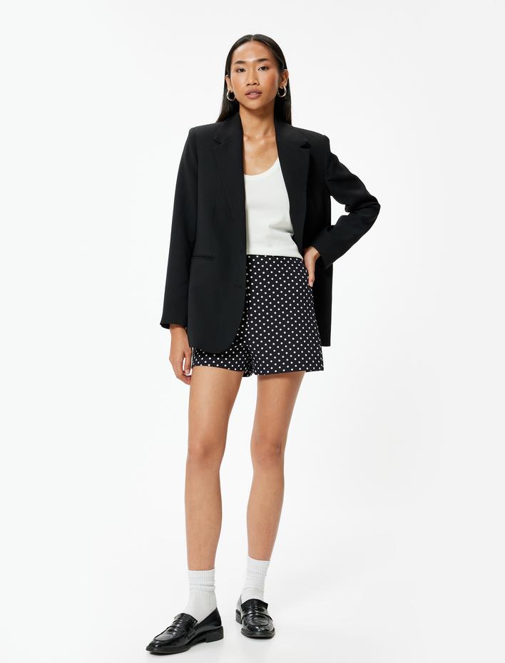  Puantiyeli Mini Şort Yüksek Bel Slim Fit