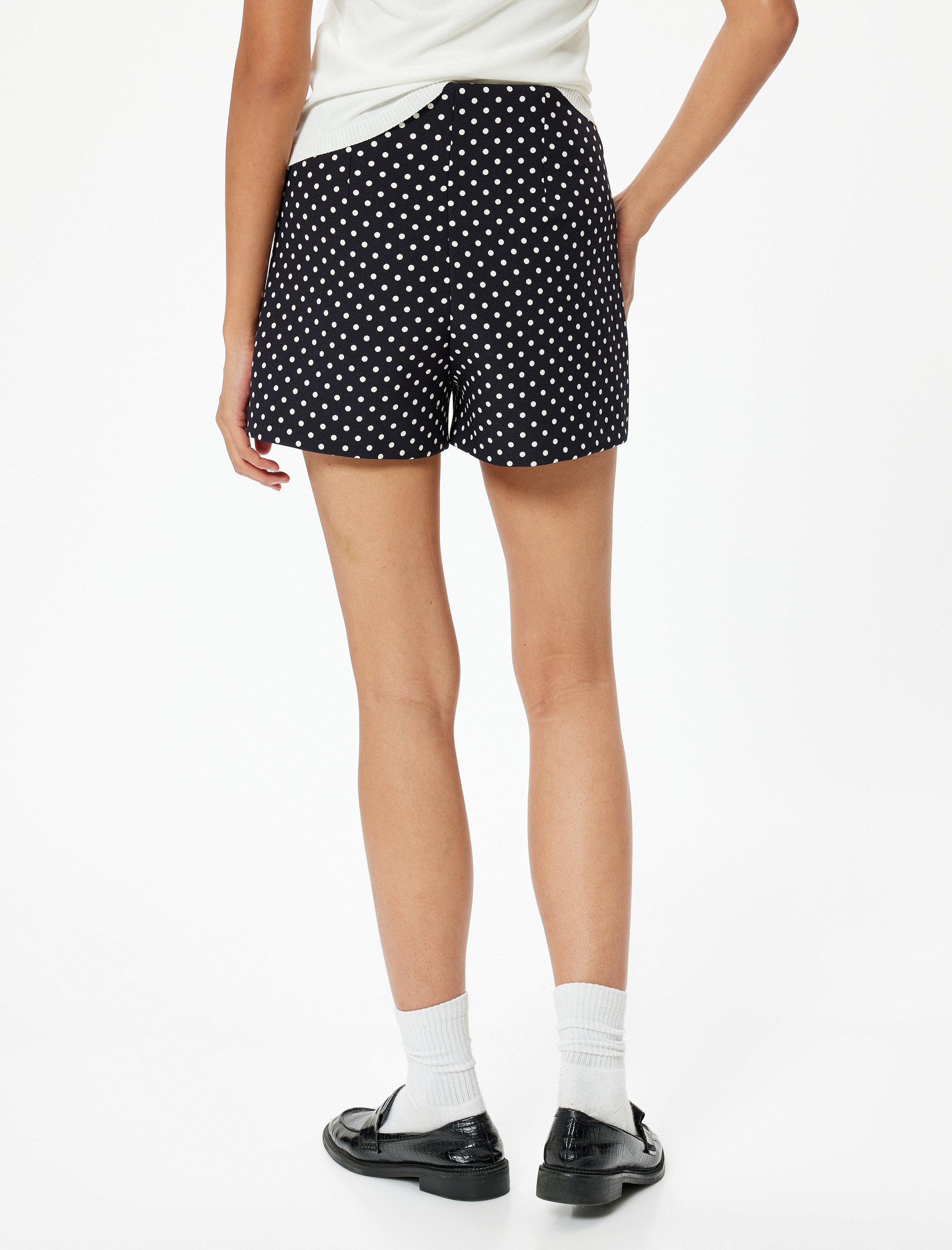   Puantiyeli Mini Şort Yüksek Bel Slim Fit