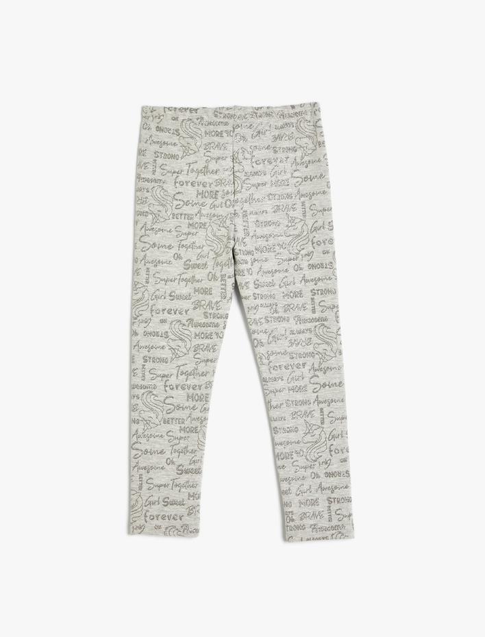 Kız Çocuk Unicorn Baskılı Standart Bel Şardonlu Tayt