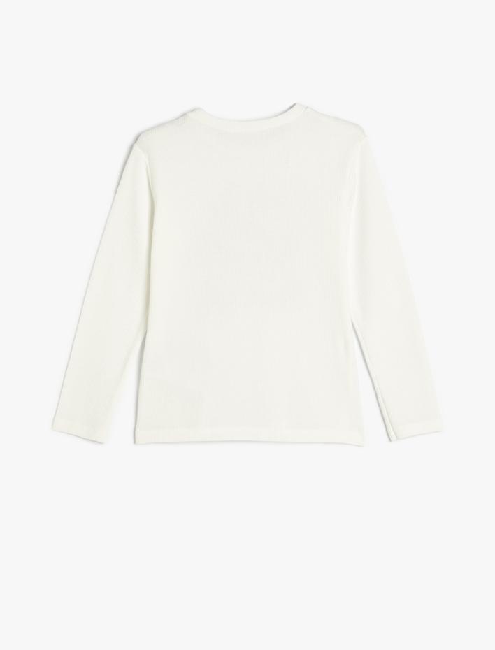 Kız Çocuk Slogan Baskılı Bisiklet Yaka Uzun Kollu Tişört