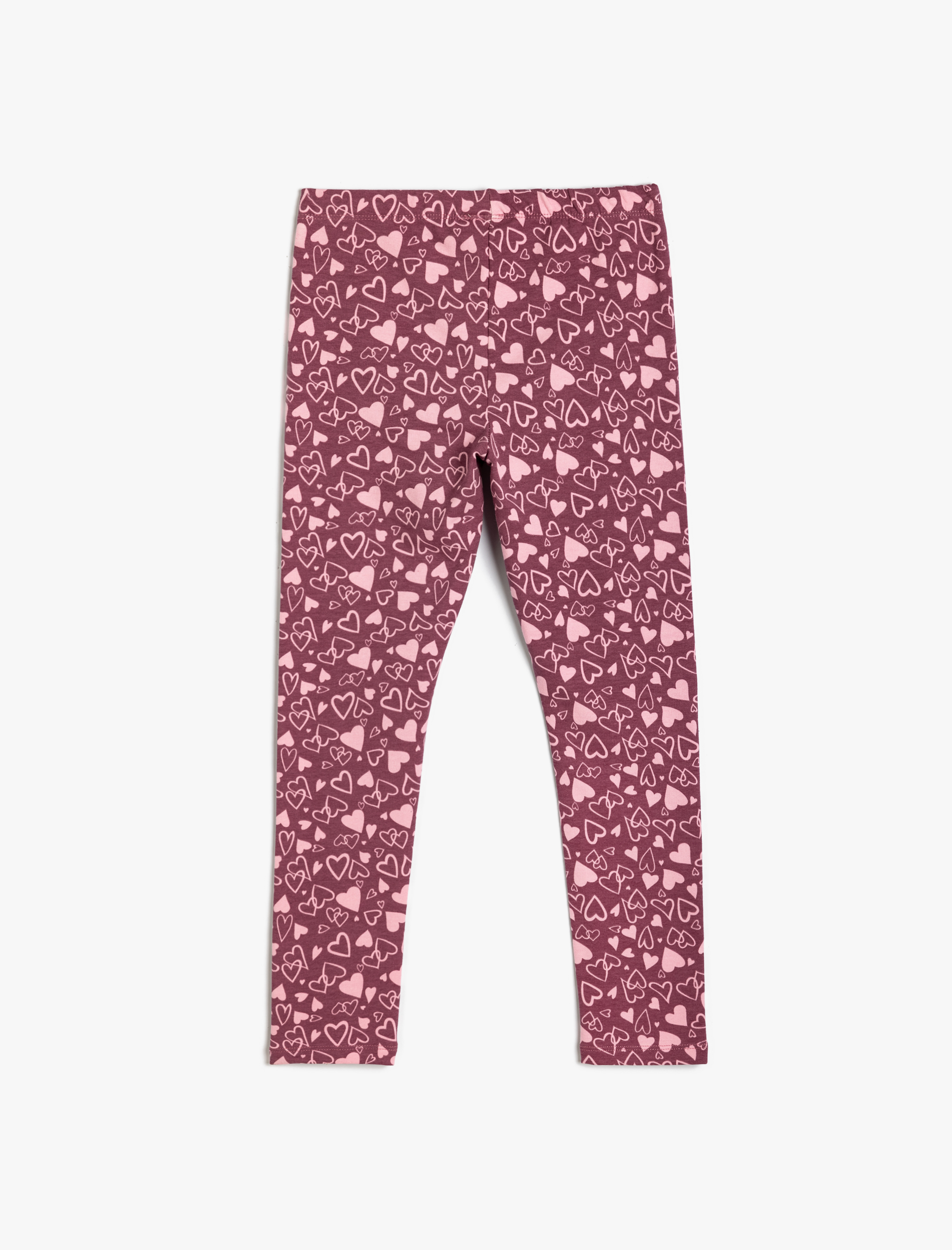  Kız Çocuk Kalp Desenli Beli Lastikli Pamuklu Şardonlu Tayt