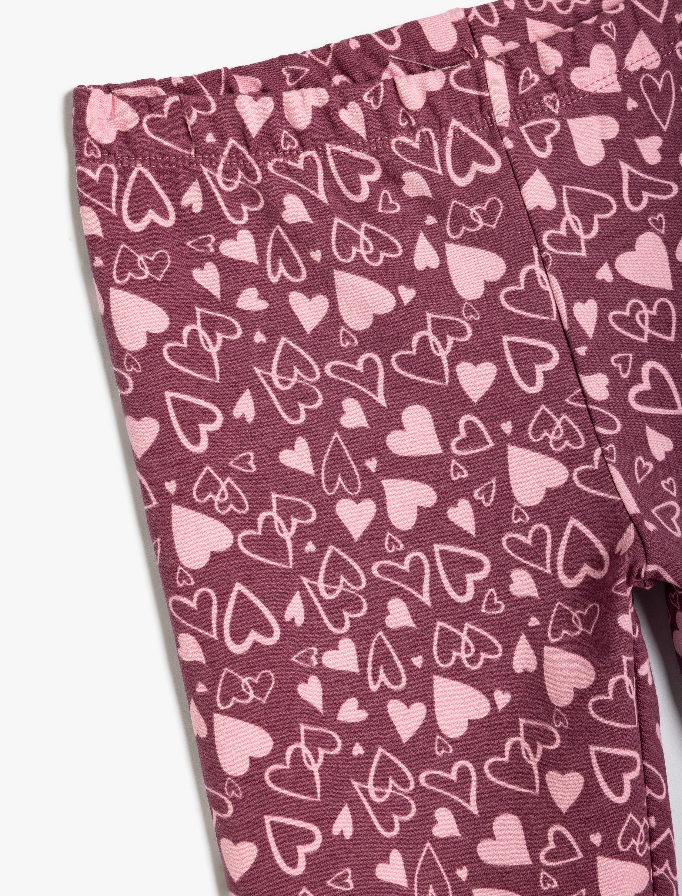  Kız Çocuk Kalp Desenli Beli Lastikli Pamuklu Şardonlu Tayt