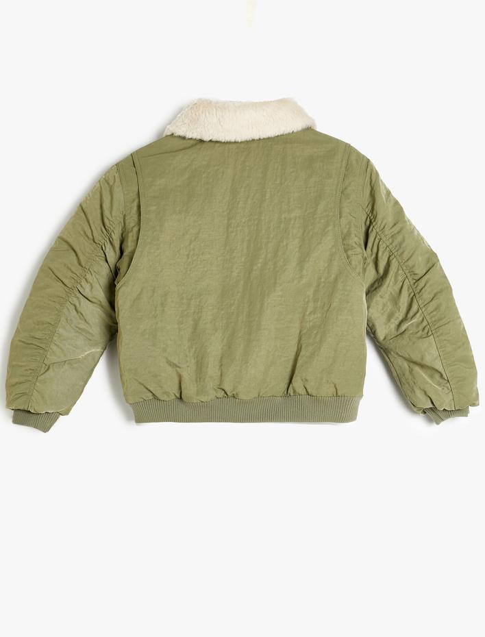 Kız Çocuk Oversize Bomber Ceket Peluş Yakalı Cep Detaylı