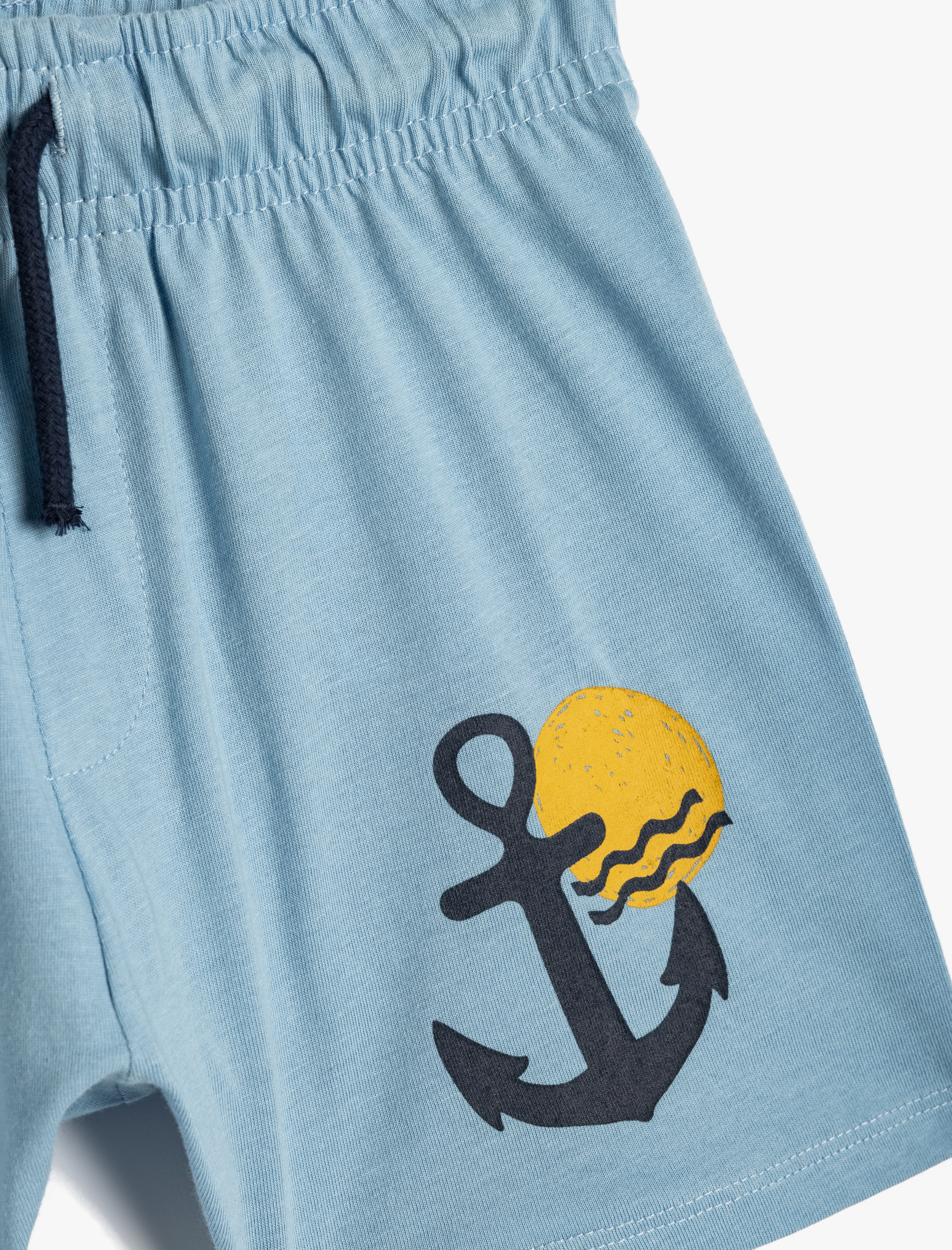  Erkek Çocuk Şort Beli Bağlamalı Yaz Temalı Baskı Detaylı Pamuklu