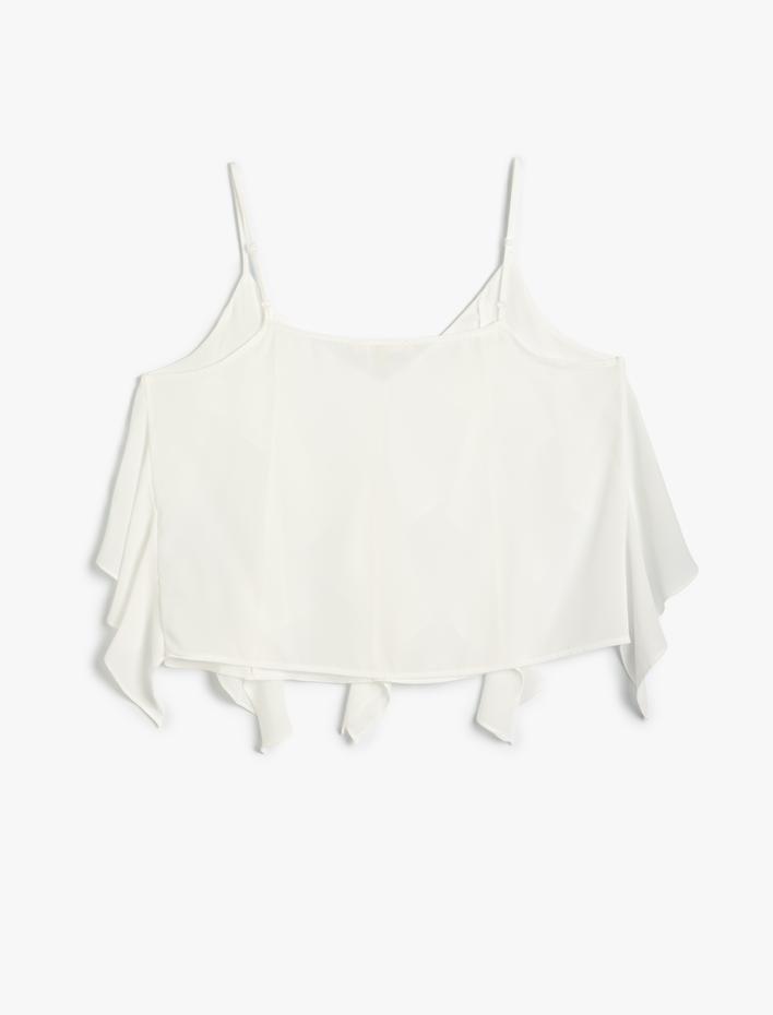  Fırfırlı Bluz İnce Askılı V Yaka