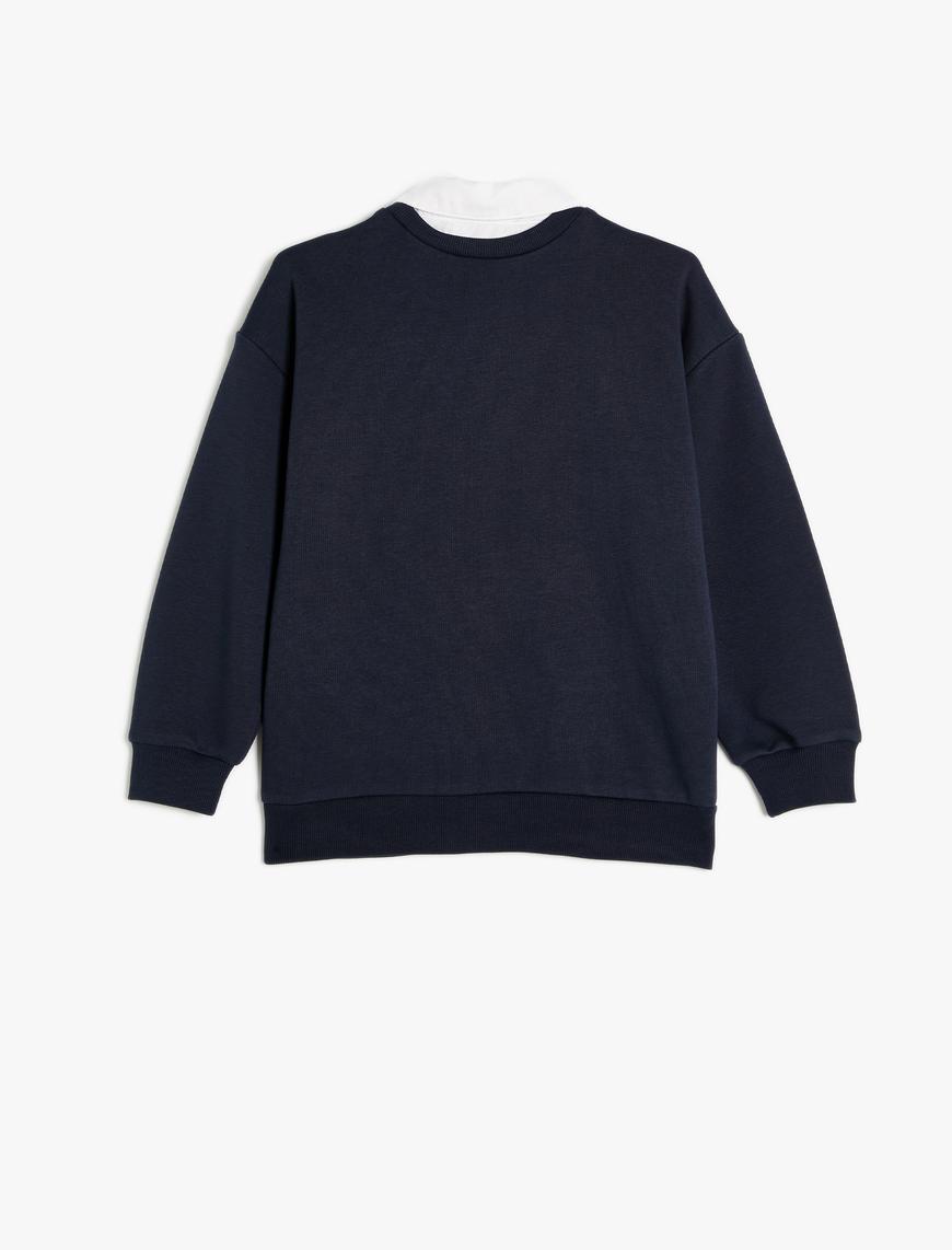  Erkek Çocuk Okul Sweatshirt Basic Okul Gömleği Yaka Detaylı Uzun Kollu Pamuklu