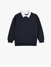 Okul Sweatshirt Basic Okul Gömleği Yaka Detaylı Uzun Kollu Pamuklu