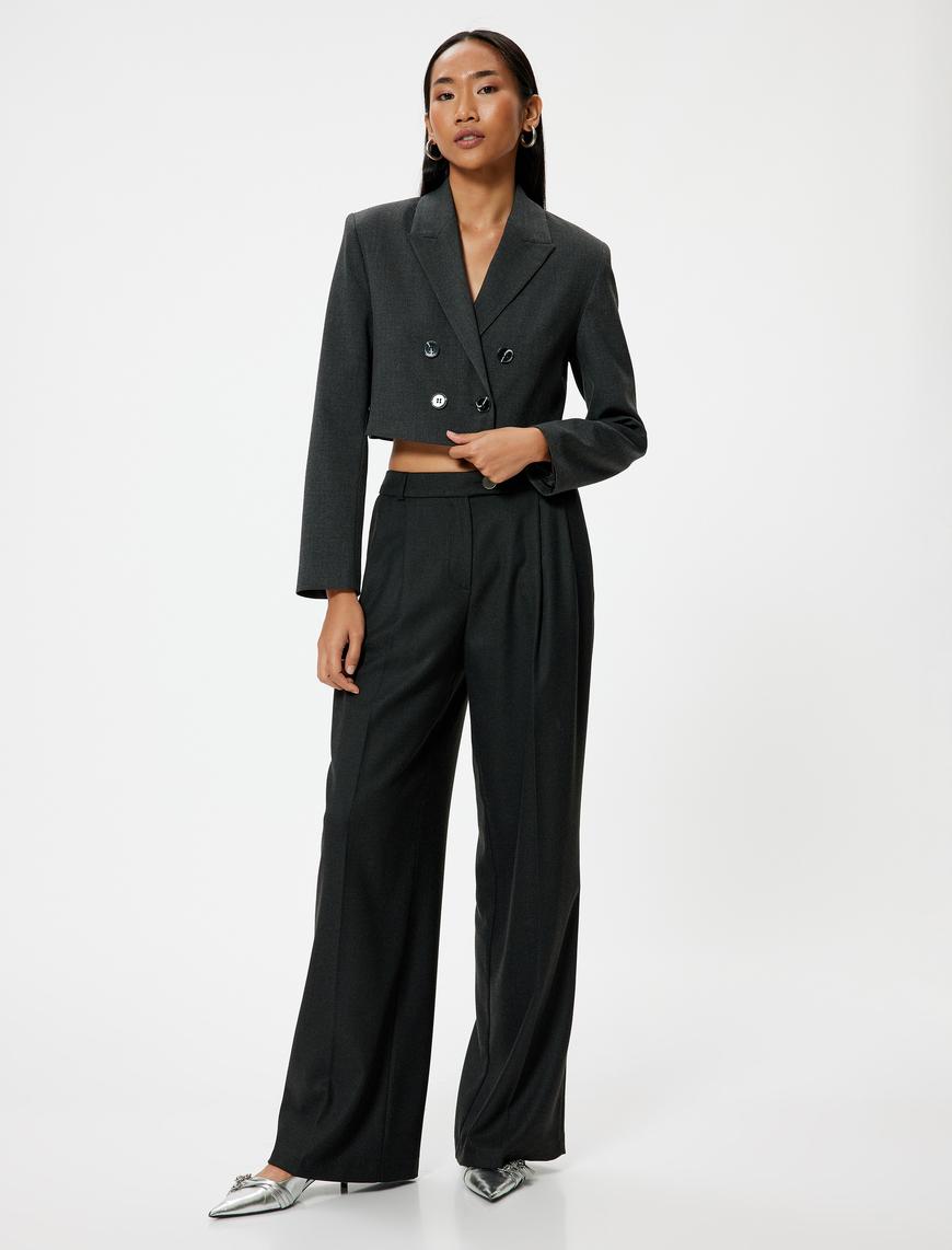   Oversize Crop Blazer Ceket Kruvaze Ters Yaka