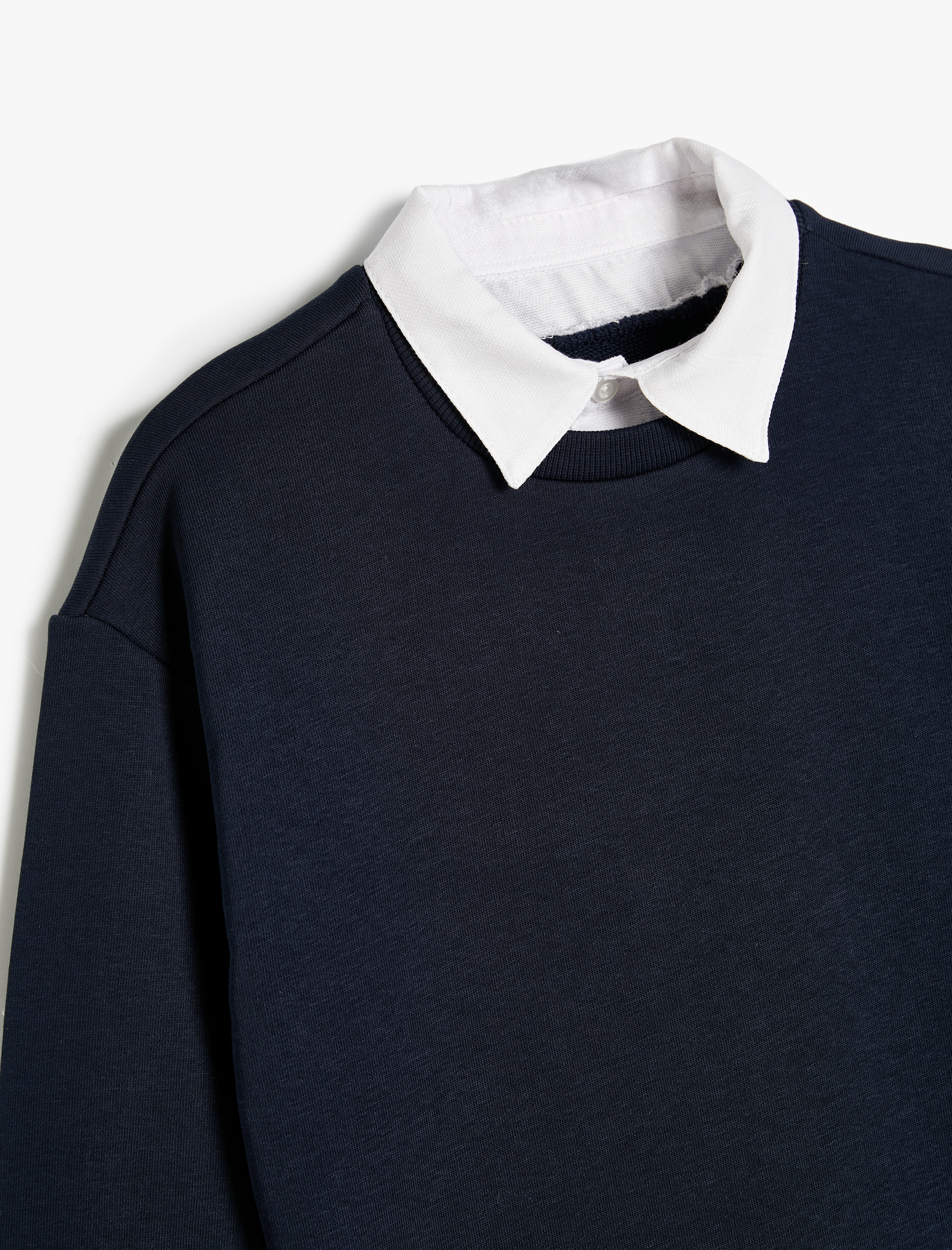  Erkek Çocuk Okul Gömleği Yaka Detaylı Uzun Kollu Pamuklu Sweatshirt