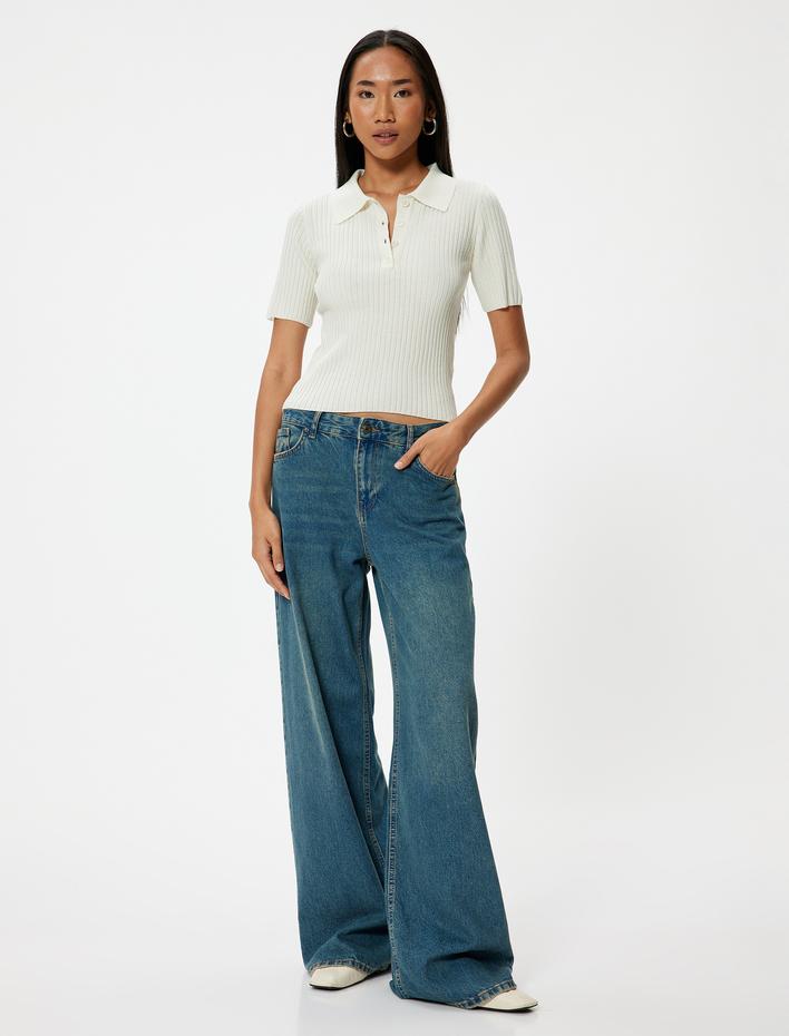  Polo Yaka Triko Kazak Kısa Kollu