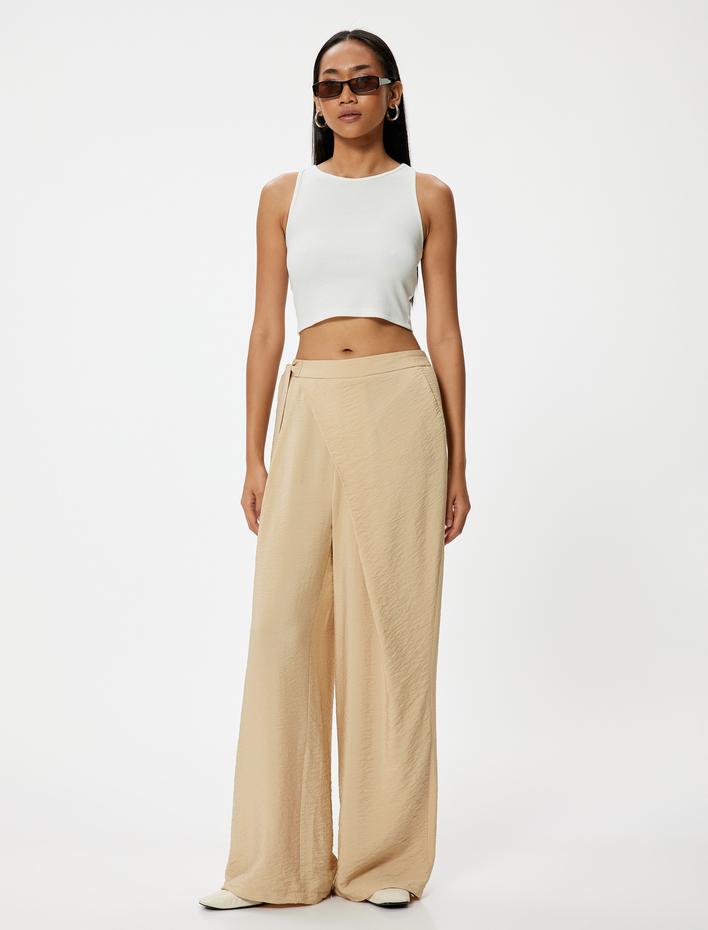  Geniş Paça Pantolon Yüksek Bel Kemer Detaylı Cepli