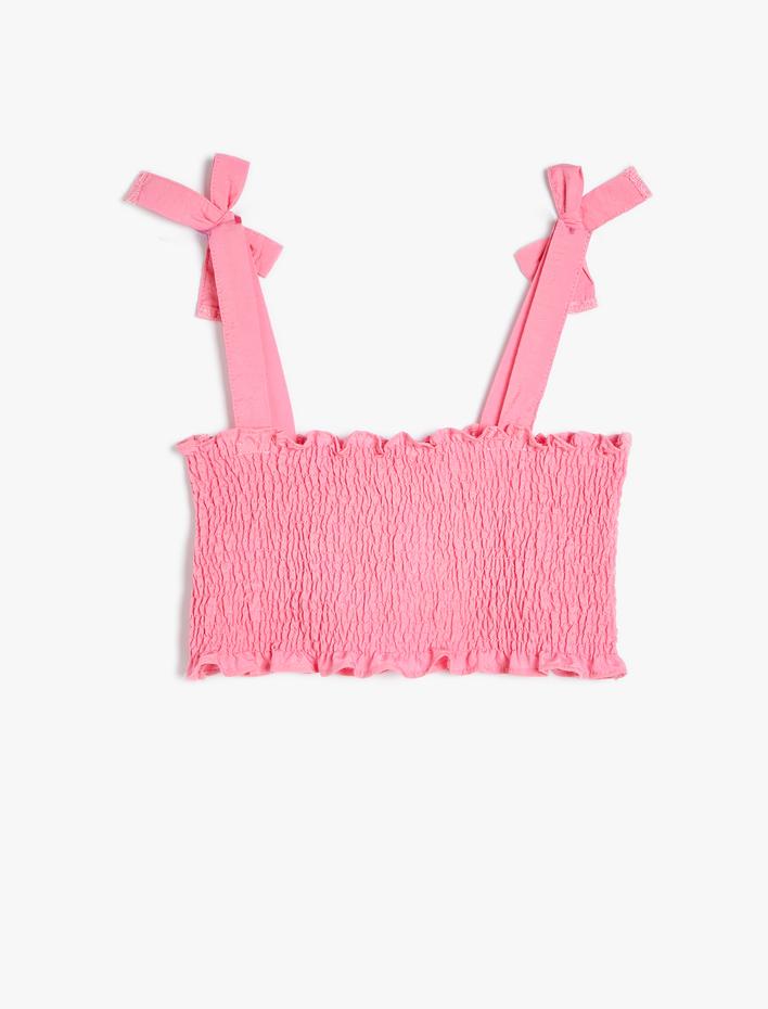 Kız Çocuk Crop Bluz Askılı Fiyonk Detaylı Gipeli Viskon Kumaş