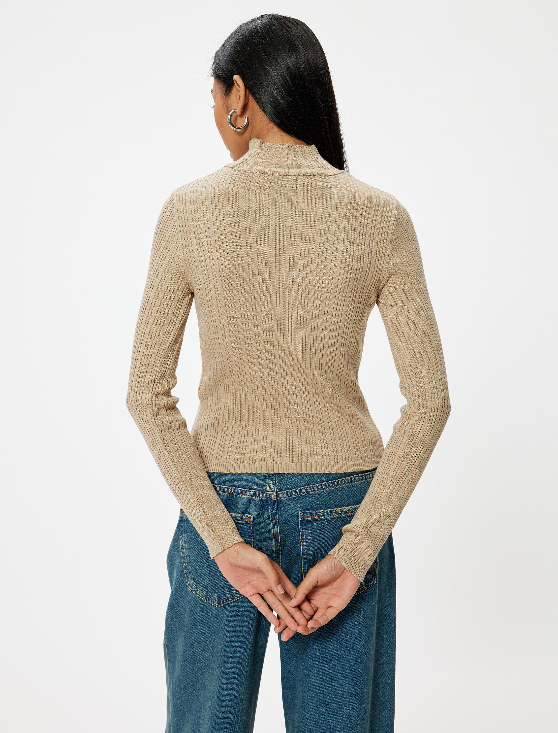   Basic Triko Boğazlı Kazak Uzun Kollu Dokulu