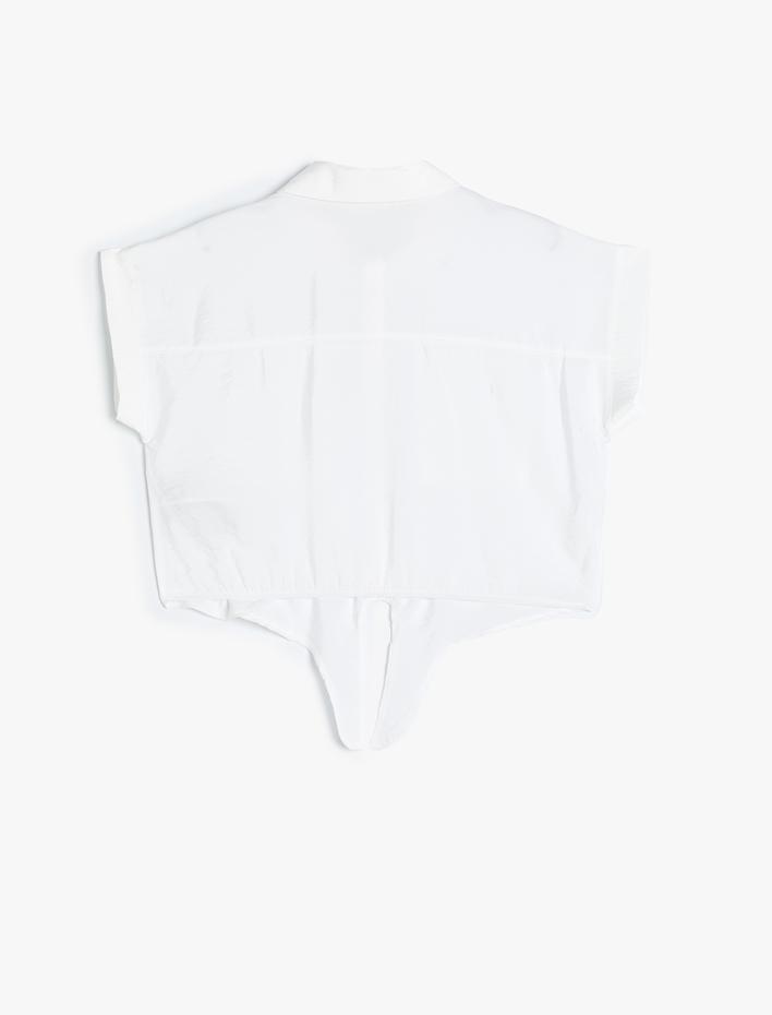 Kız Çocuk Crop Gömlek Önden Bağlama Detaylı Kısa Kollu Cepli