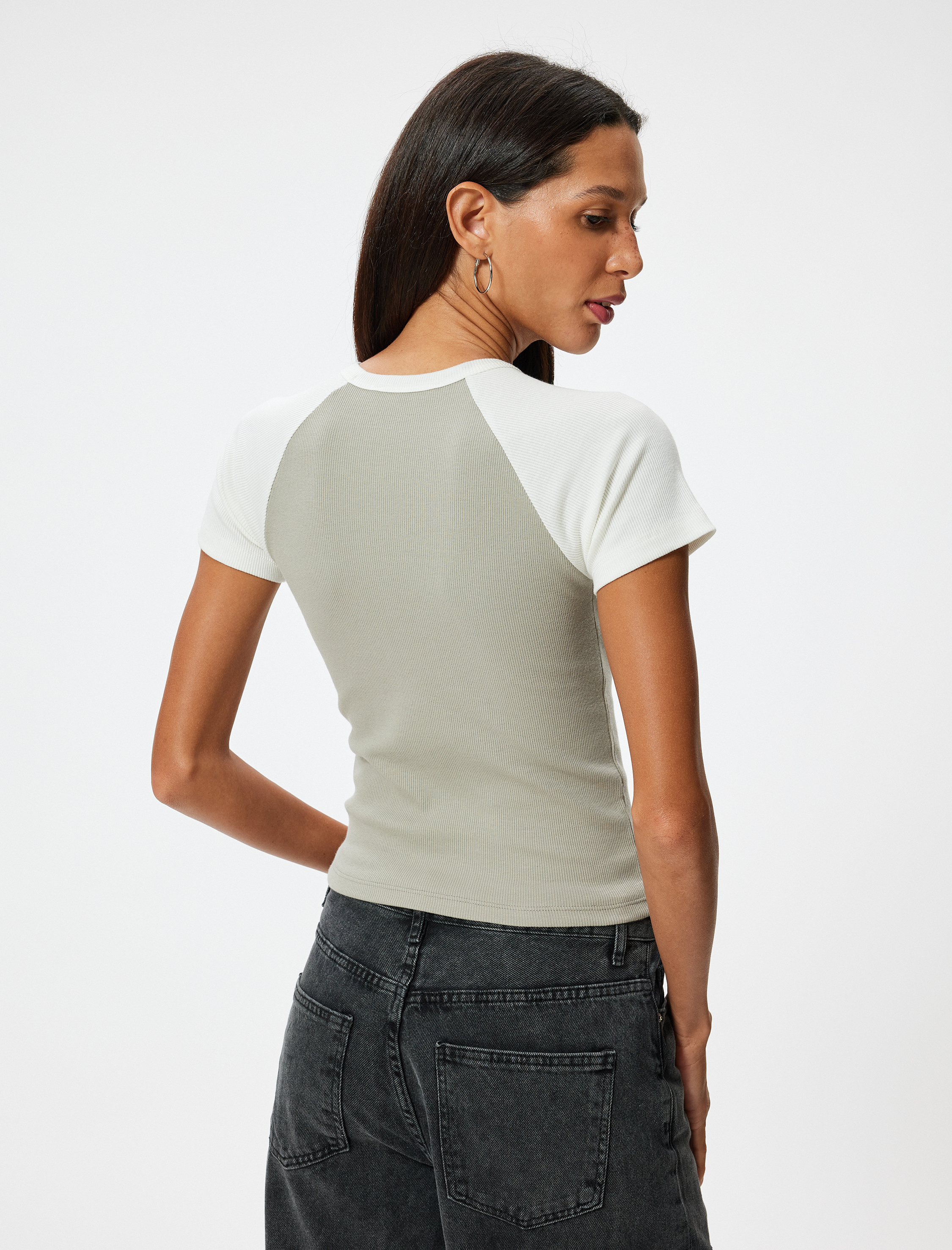 Yıldız Baskılı Tişört Reglan Kollu Bisiklet Yaka Slim Fit