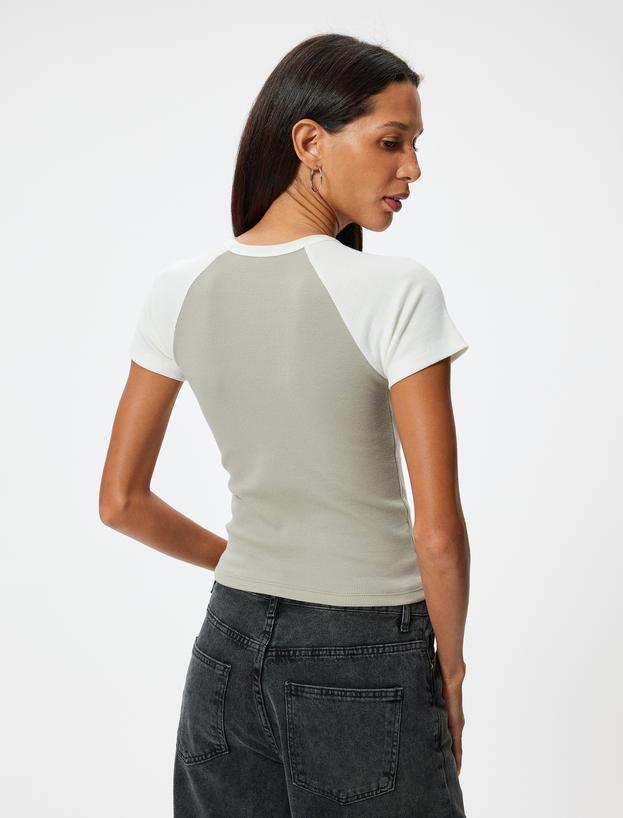 Yıldız Baskılı Tişört Reglan Kollu Bisiklet Yaka Slim Fit_3