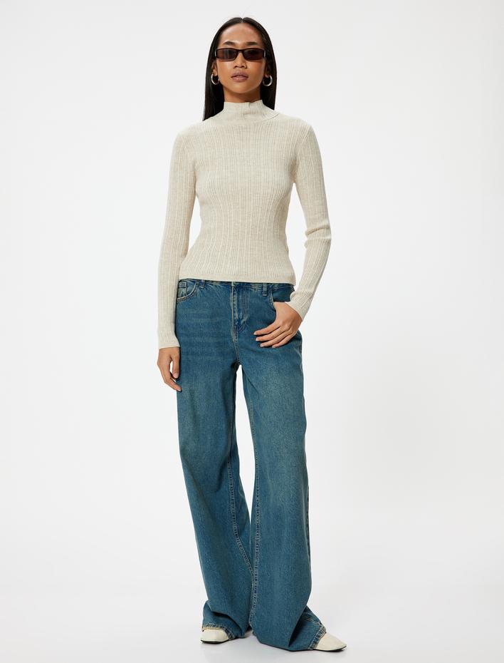  Basic Triko Boğazlı Kazak Uzun Kollu Dokulu