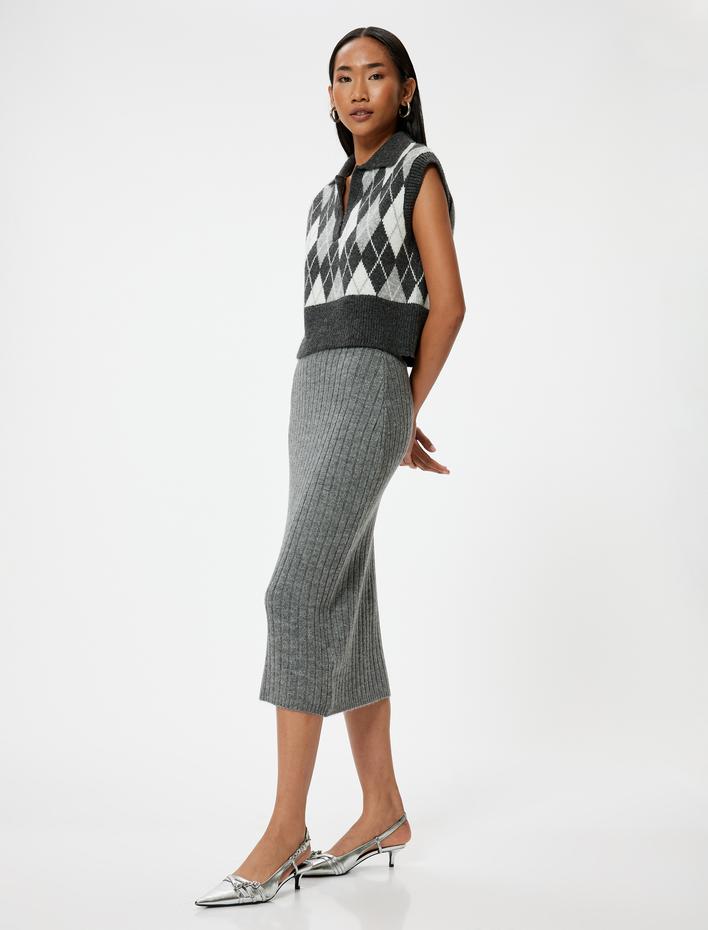  Standart Bel Midi Triko Kalem Etek