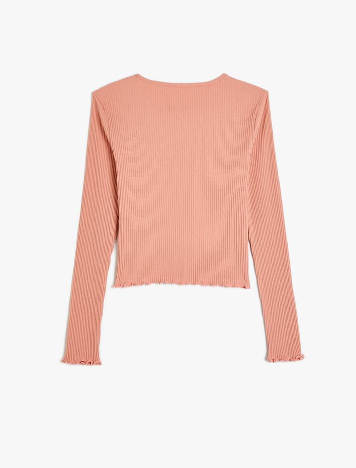 Kız Çocuk Tişört Slogan Baskılı Uzun Kollu Bisiklet Yaka Ribanalı Pamuklu