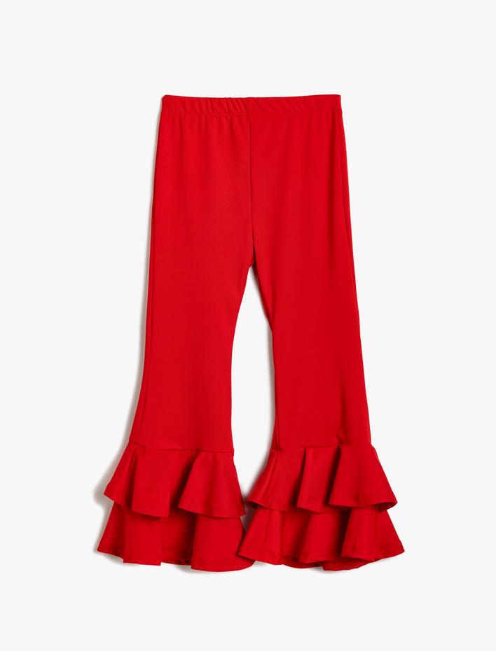 Kız Çocuk İspanyol Paça Pantolon Fırfır Detaylı Beli Lastikli