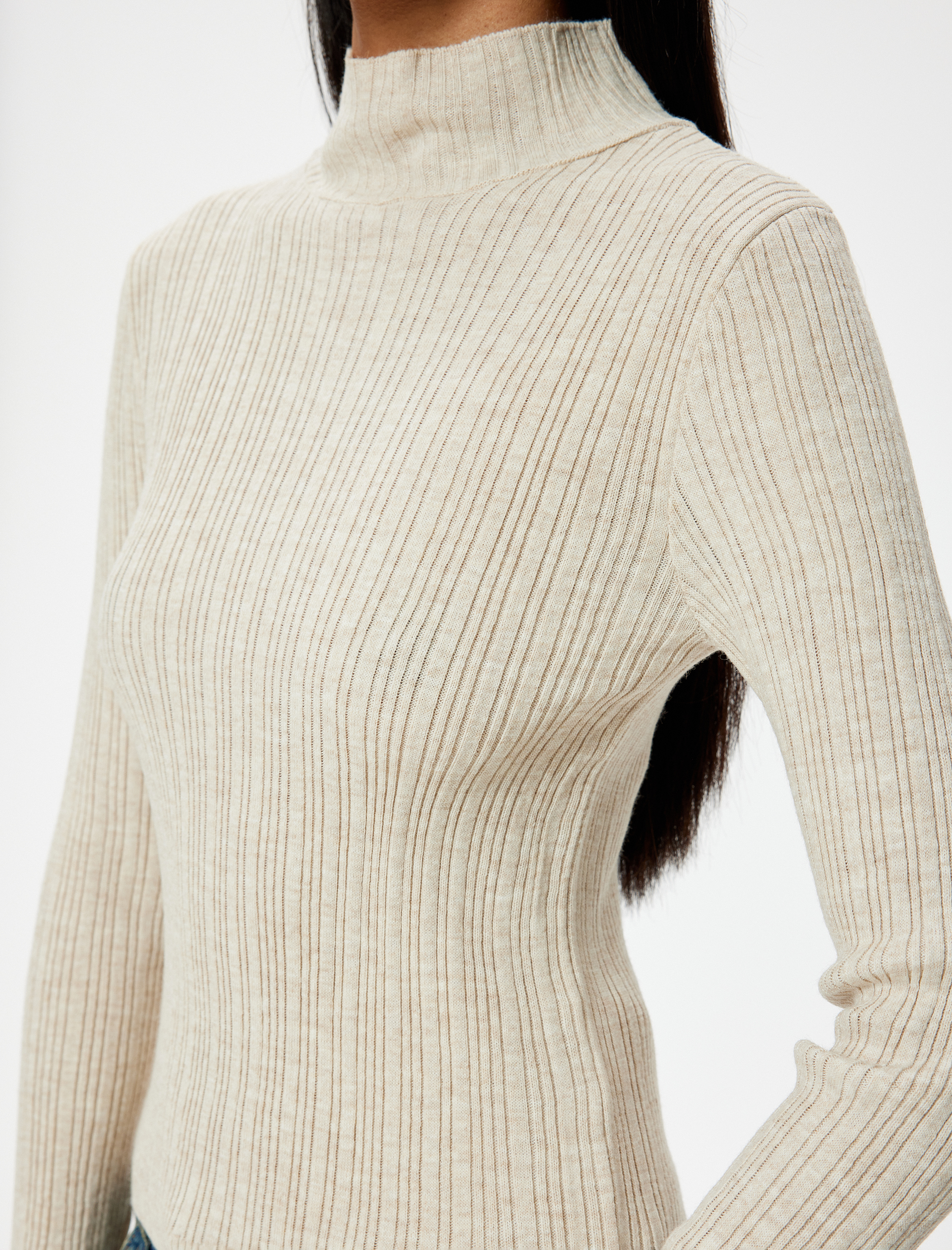   Basic Triko Boğazlı Kazak Uzun Kollu Dokulu