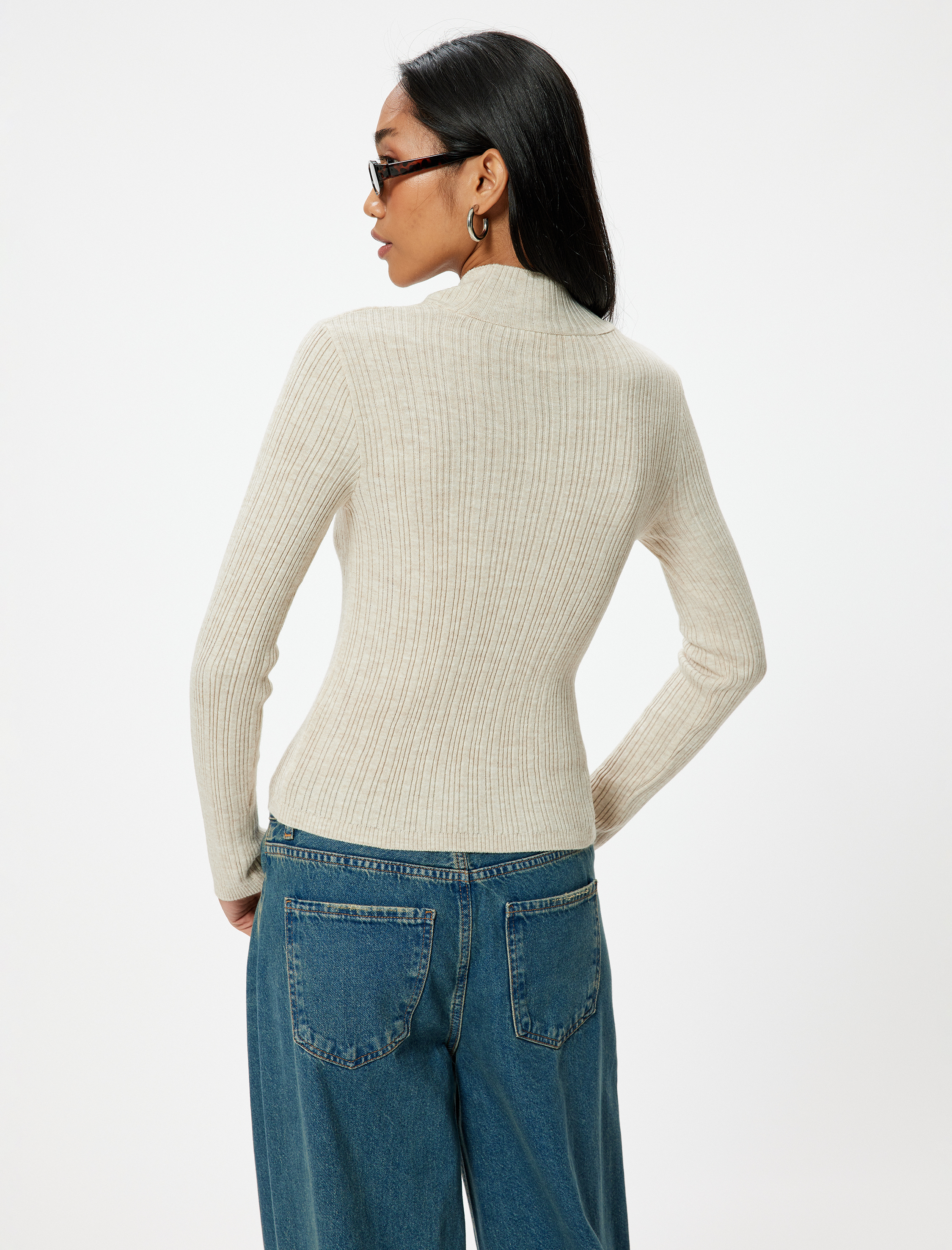   Basic Triko Boğazlı Kazak Uzun Kollu Dokulu